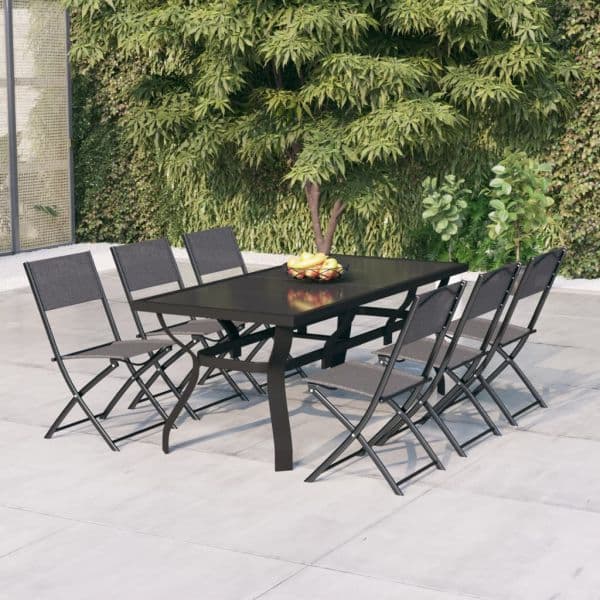 7 Peças Conjunto de Jantar para Jardim Cinzento e Preto - 3102919