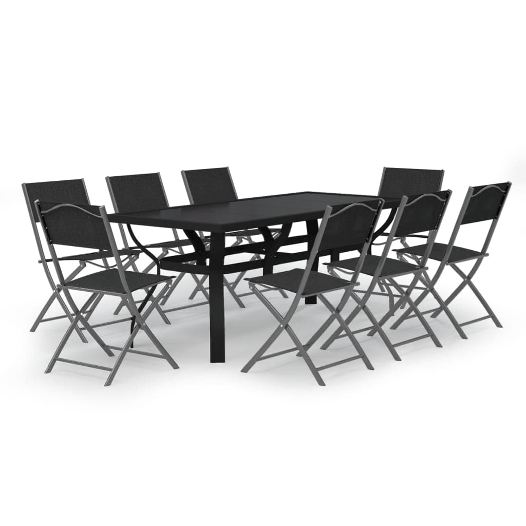 vidaXL 9 pcs conjunto de jantar para jardim cinzento e preto