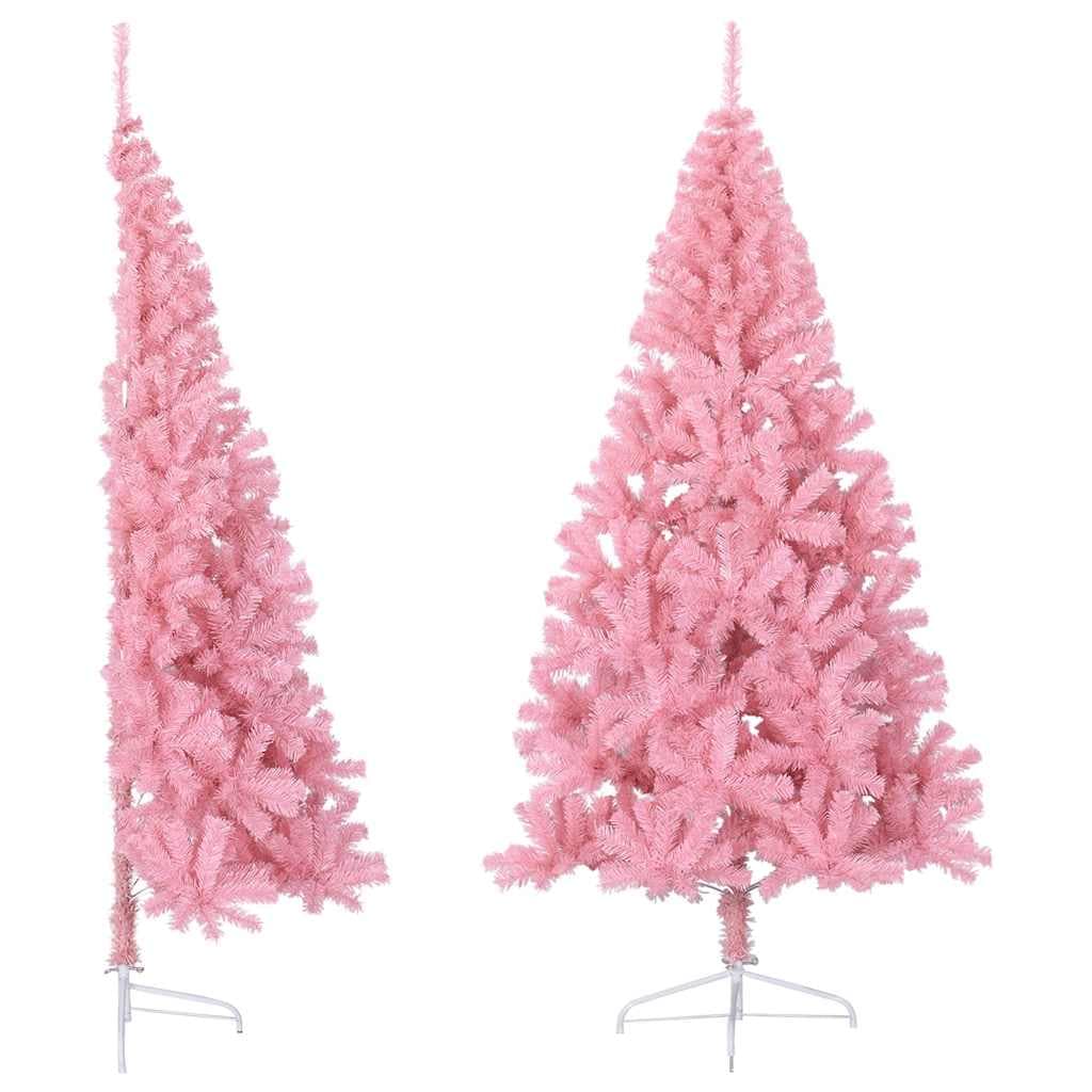 vidaXL Meia árvore de Natal artificial com suporte 240 cm PVC rosa