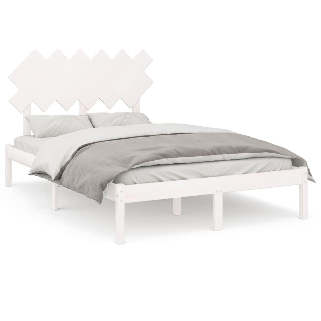 vidaXL Estrutura de cama casal 135x190 cm madeira maciça branco