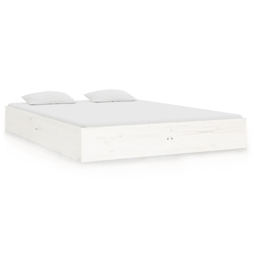vidaXL Estrutura de cama casal 135x190 cm madeira maciça branco