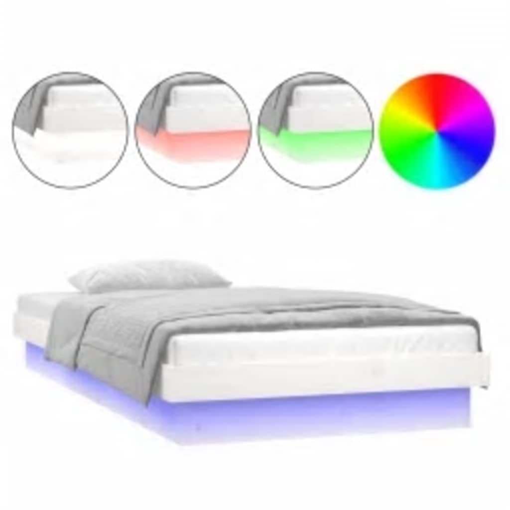 Estrutura de Cama com Luzes led 90x200 cm Madeira Maciça Branco - 819958