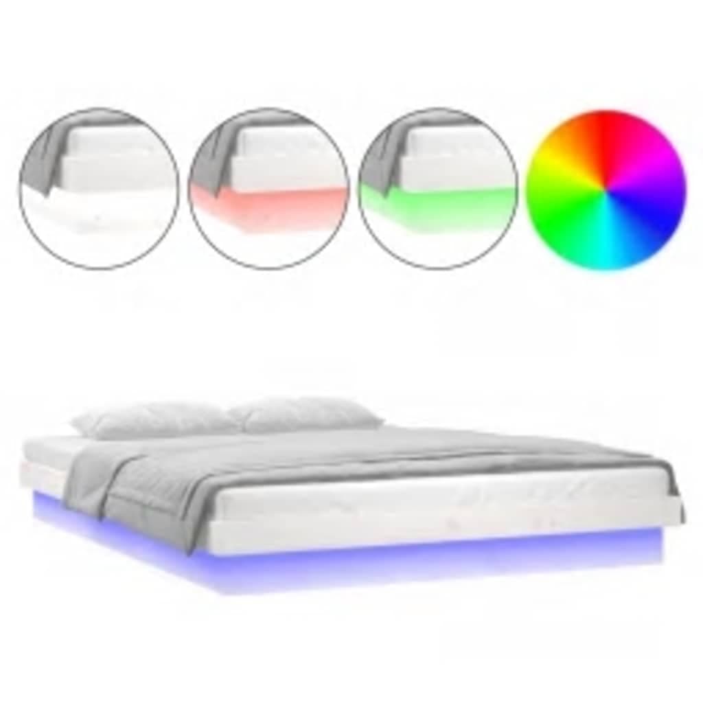 vidaXL Estrutura de cama c/ LEDs 160x200 cm madeira maciça branco