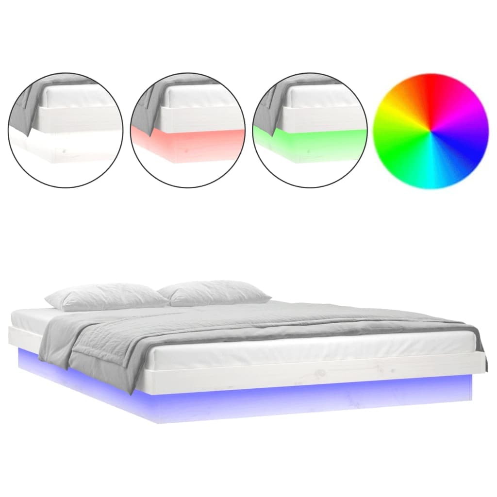 vidaXL Estrutura de Cama C/ led 140x190 cm Branco - 3702046772