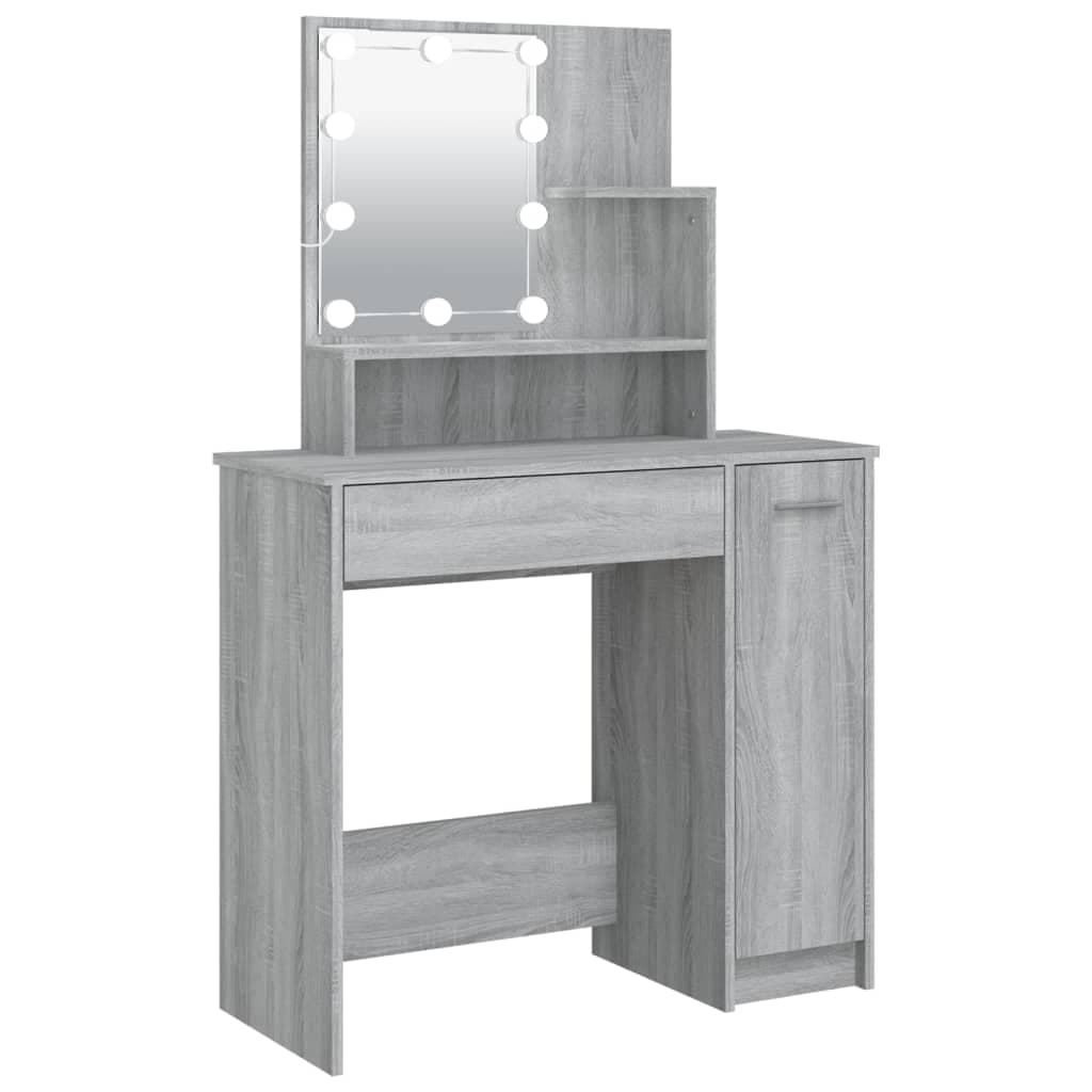 vidaXL Toucador com LEDs 86,5x35x136 cm sonoma cinza