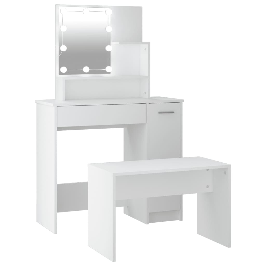 vidaXL Conjunto toucador c/ LEDs madeira processada branco