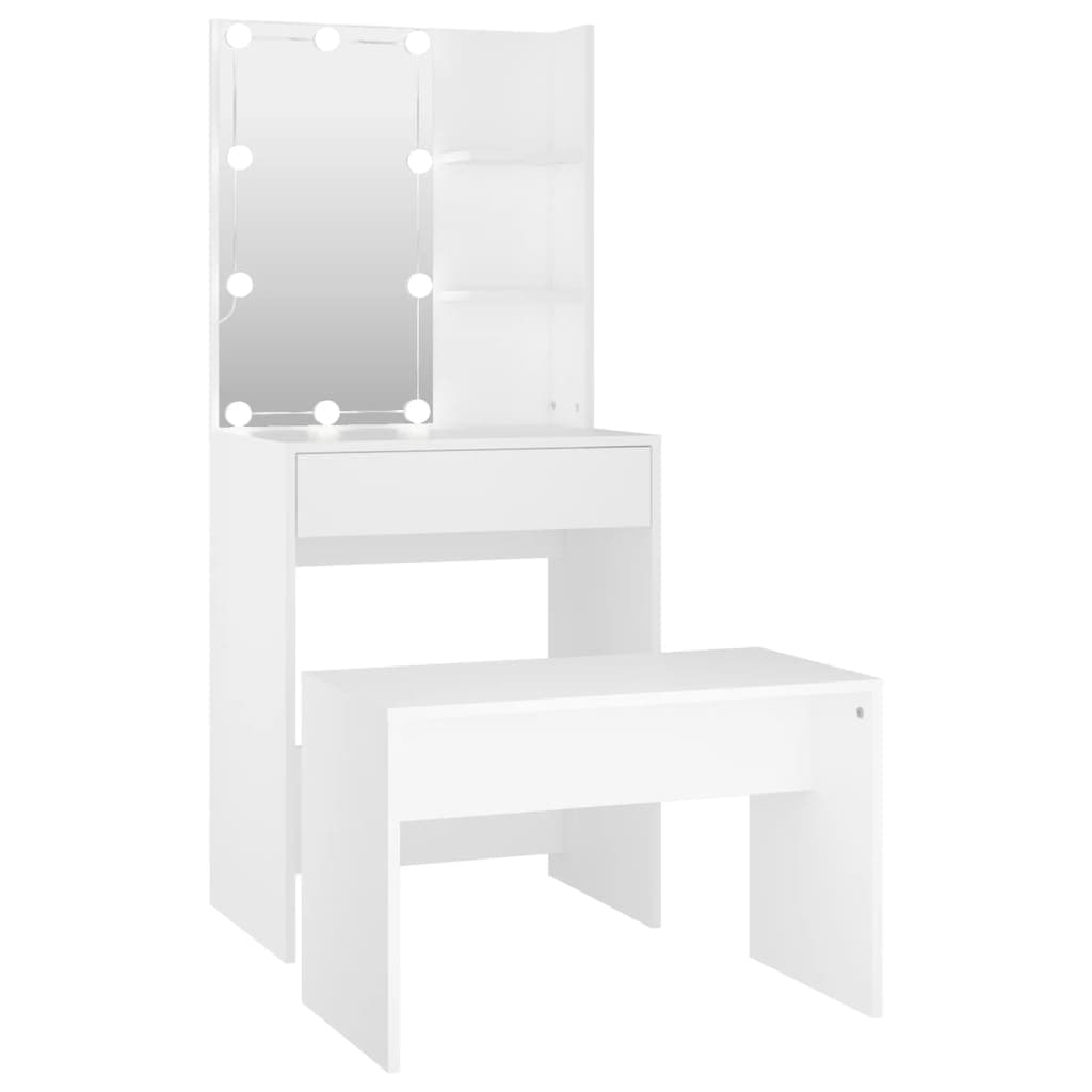 vidaXL Conjunto toucador c/ LEDs madeira processada branco
