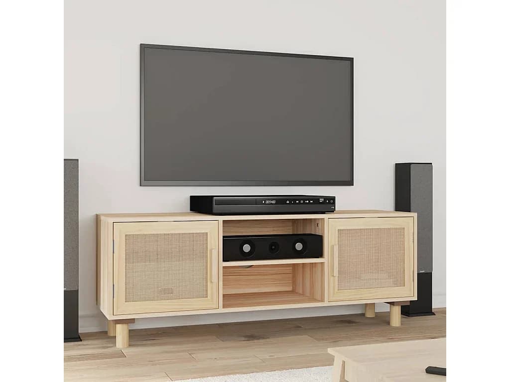 Móvel de TV 105x30x40 cm pinho maciço/vime natural castanho