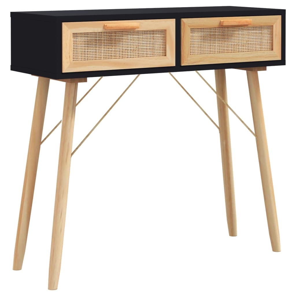 vidaXL Mesa consola 80x30x75 cm pinho maciço e vime natural preto