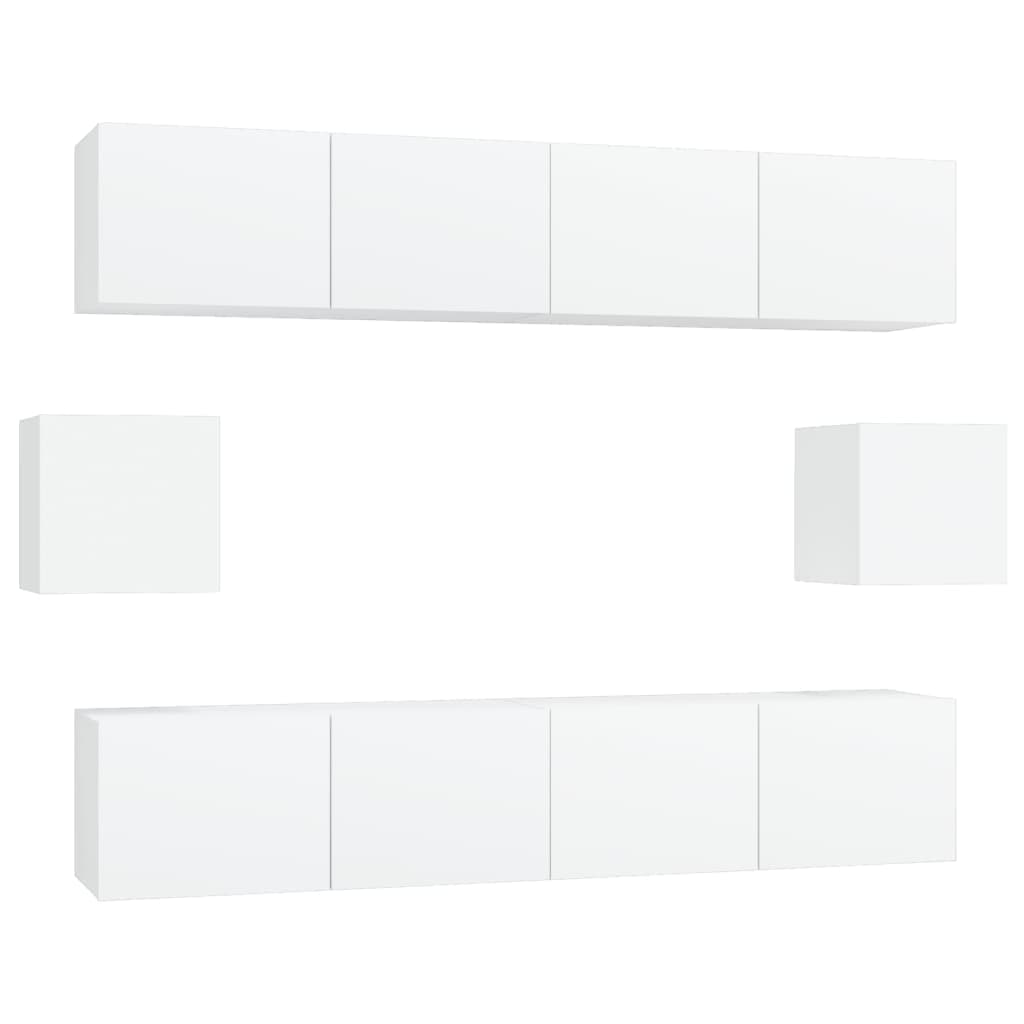 vidaXL Conjunto móveis de TV 6 pcs madeira processada branco