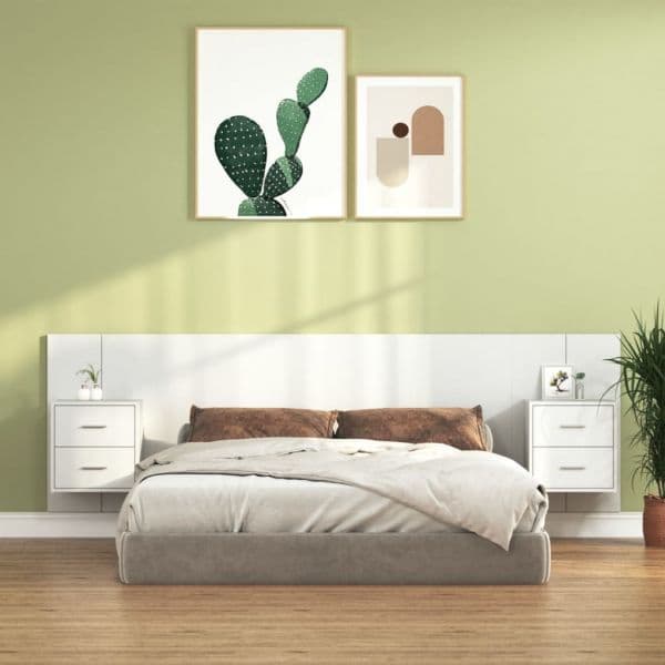 Cabeceira Cama + Armários Madeira Processada Branco - 3115708