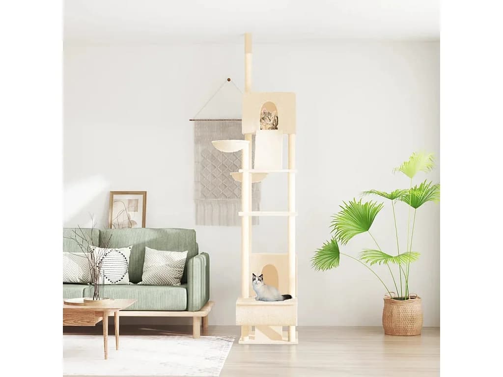 Árvore Gatos Altura Ajustável Chão Ao Teto 277-303 cm Creme - 171612