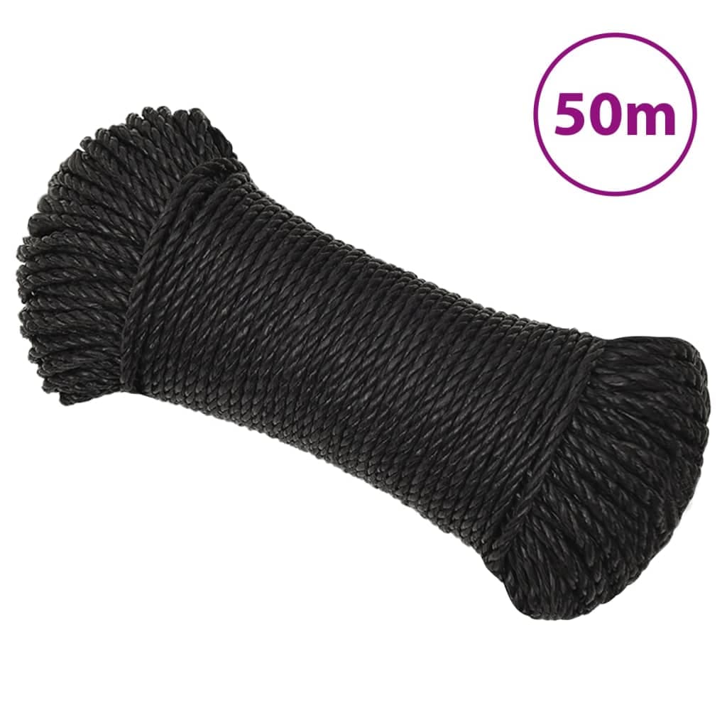 vidaXL Corda de trabalho 8 mm 50 m polipropileno preto