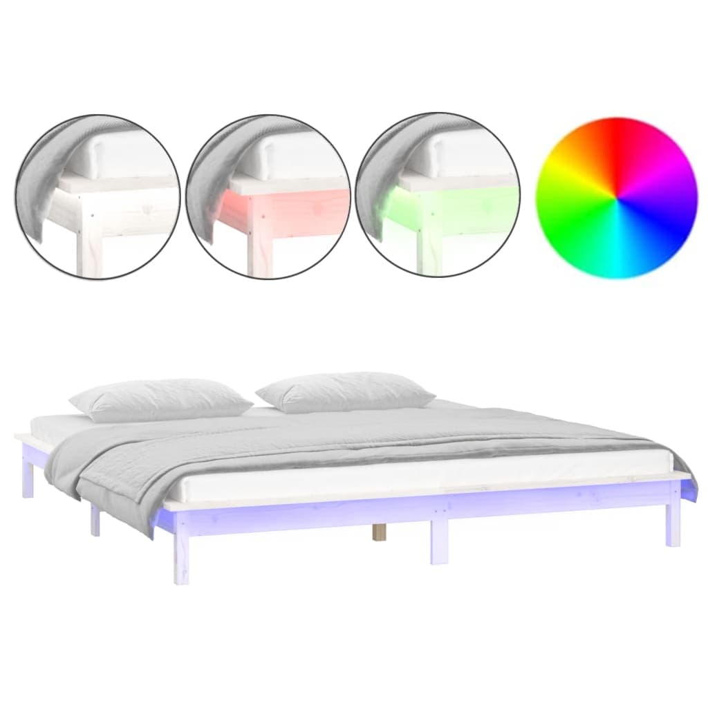 Estrutura de Cama com led Casal 135x190 cm Madeira Maciça Branco - 820647