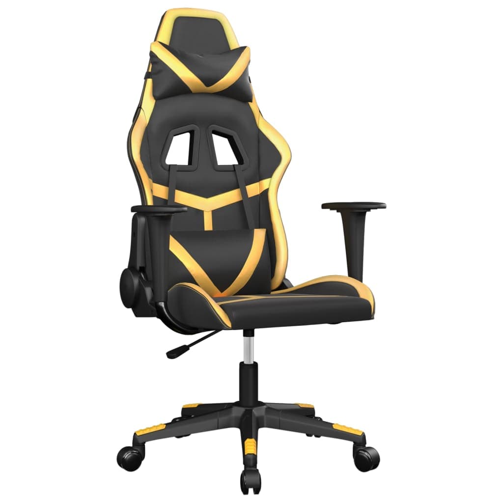Cadeira Gaming Cadeira Gaming Massagens Couro Artificial Preto e Dourado