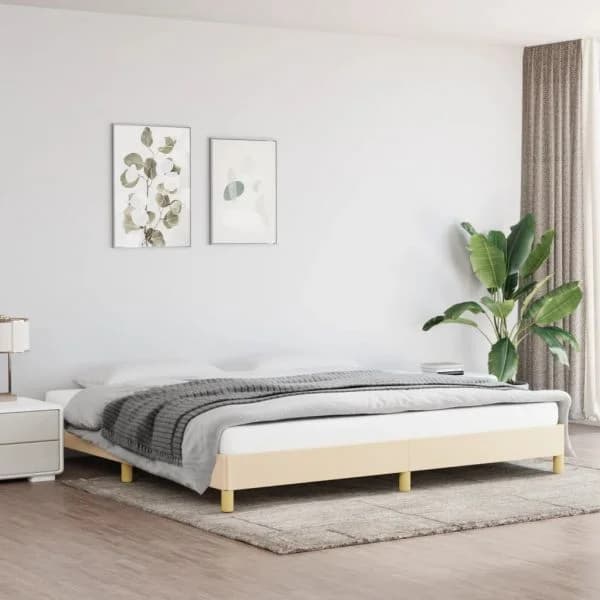 Estrutura de Cama Tecido Cor Creme 200x200 cm - 346847