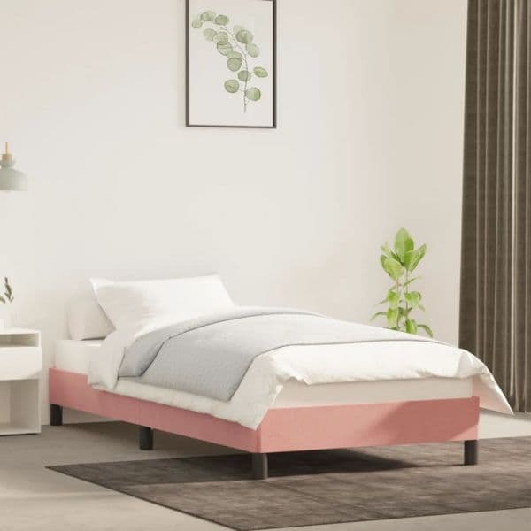 Estrutura de Cama 90x200 cm Veludo Rosa - 346957