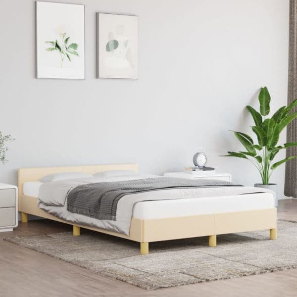 Estrutura de Cama com Cabeceira 120x200 cm Tecido Cor Creme - 347404