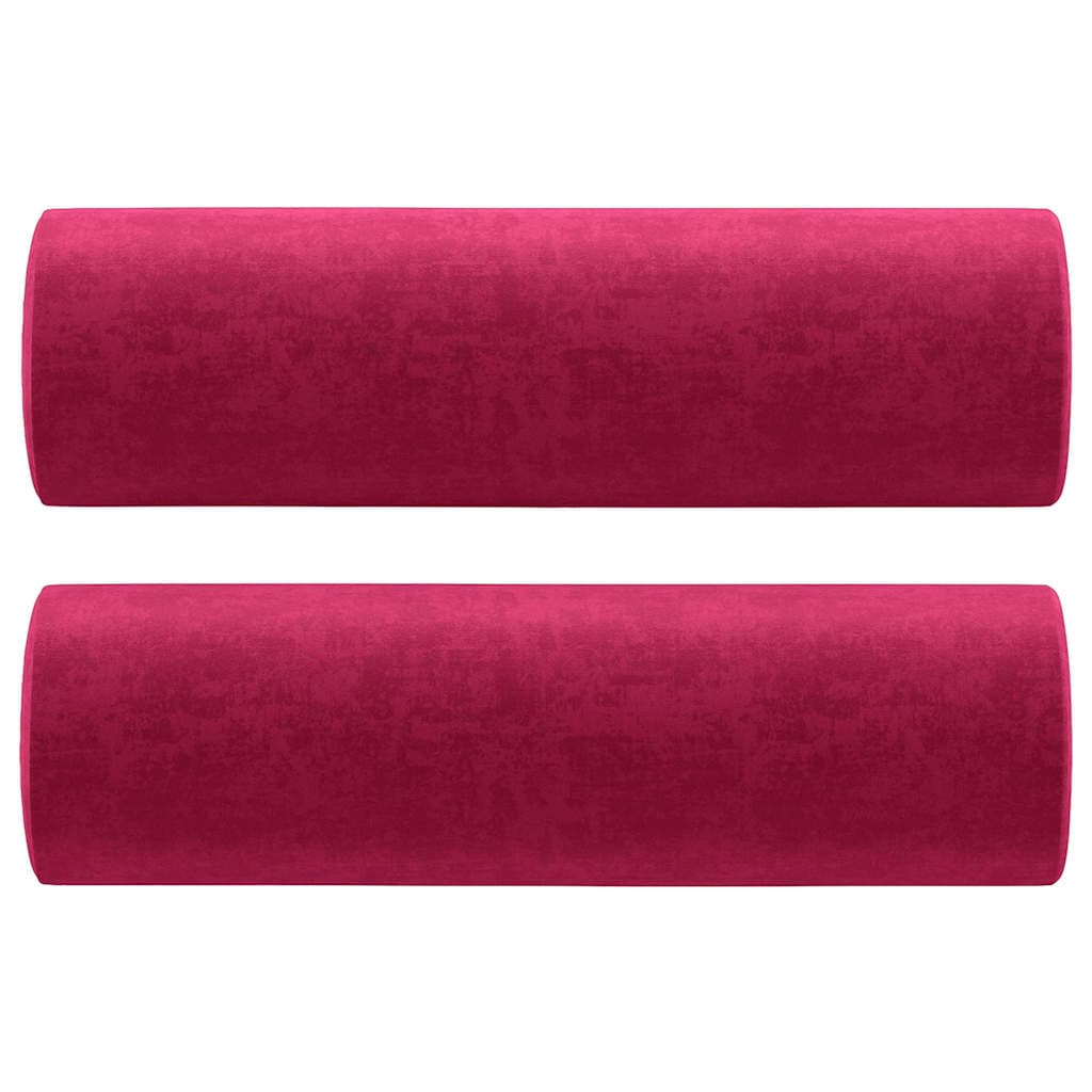 vidaXL Almofadas decorativas 2 pcs Ø15x50 cm veludo vermelho tinto