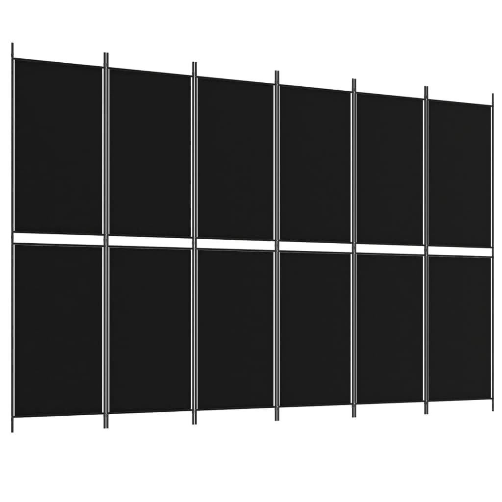 vidaXL Divisória de quarto com 6 painéis 300x200 cm tecido preto