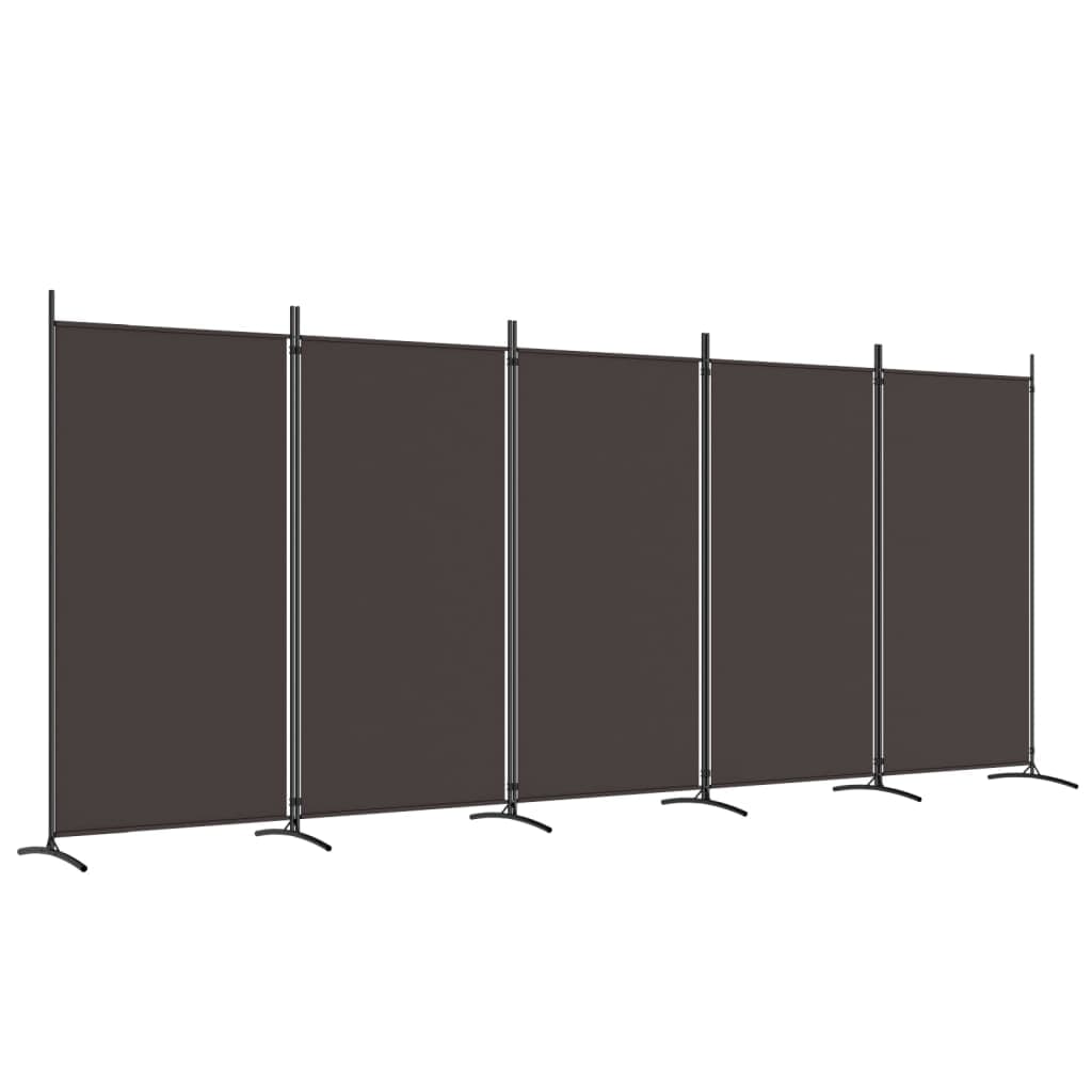 vidaXL Divisória de quarto com 5 painéis 433x180 cm tecido castanho