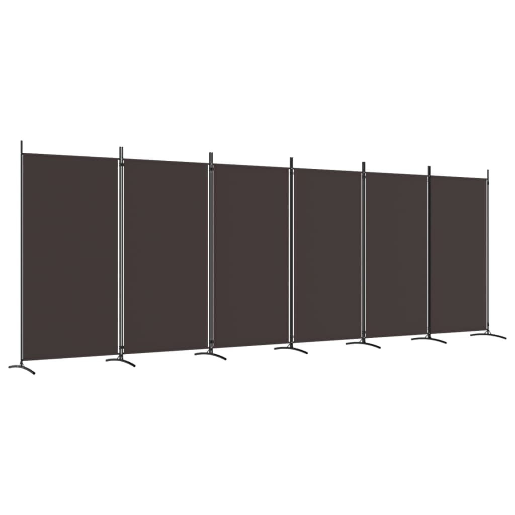 vidaXL Divisória/biombo com 6 painéis 520x180 cm tecido castanho