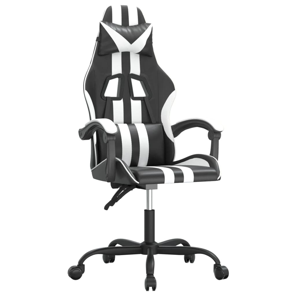 vidaXL Cadeira gaming giratória couro artificial preto e branco