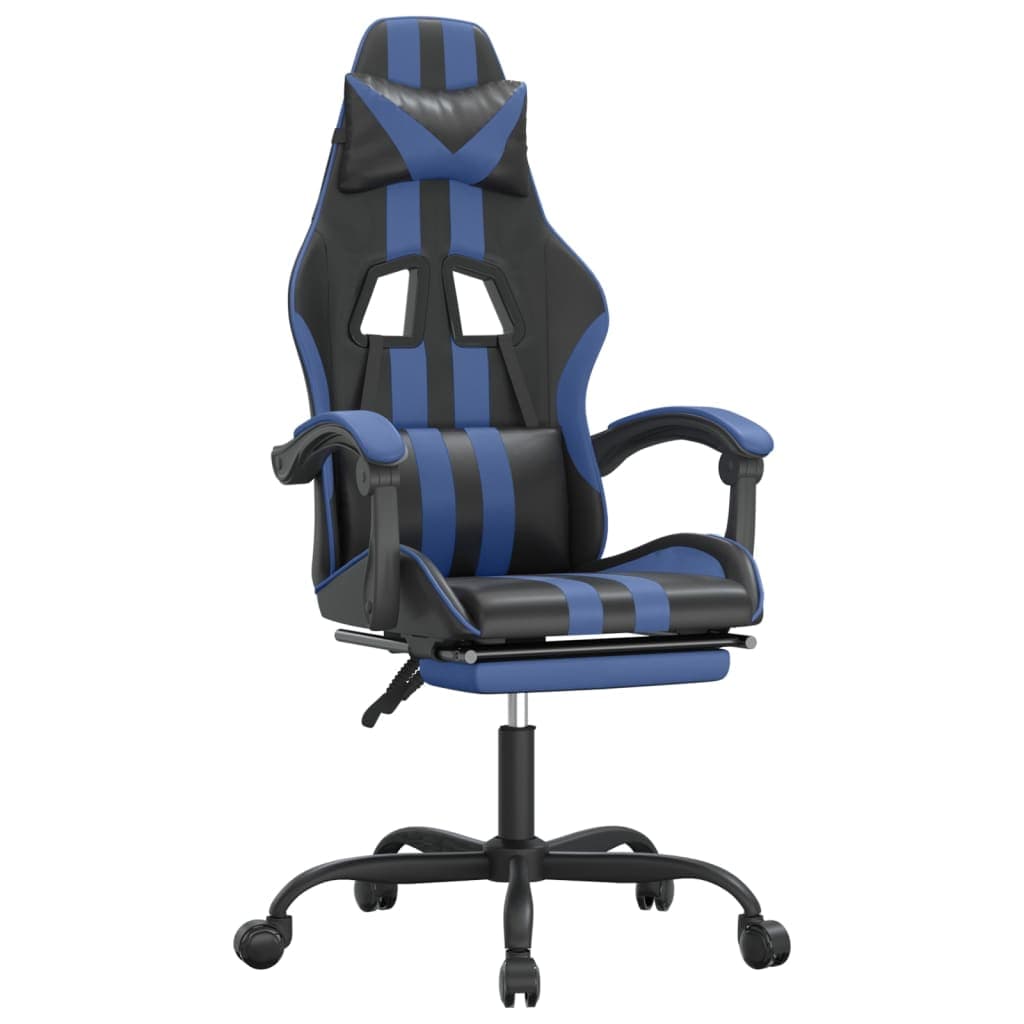 vidaXL Cadeira gaming giratória c/ apoio pés couro artif. preto/azul