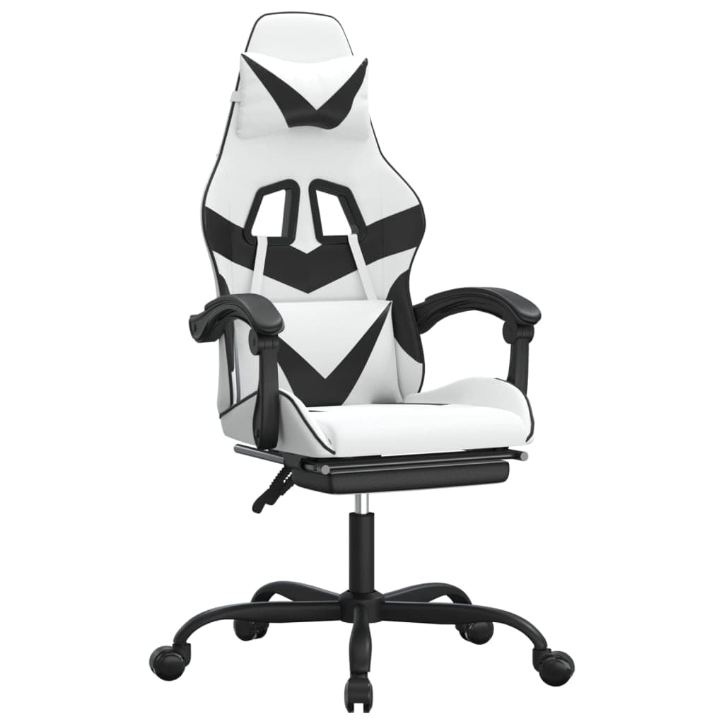 vidaXL Cadeira gaming giratória c/ apoio pés couro artif. branco/preto