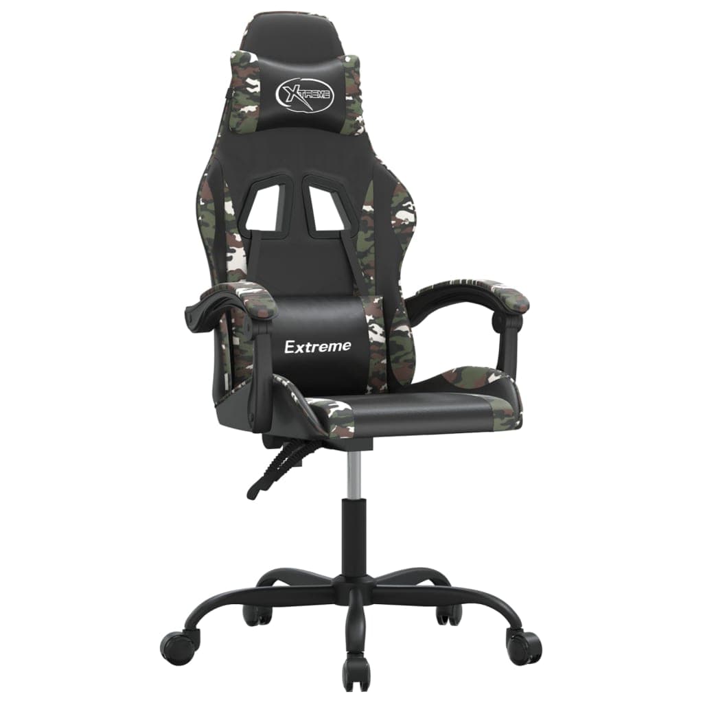 vidaXL Cadeira gaming giratória couro artificial preto e camuflado