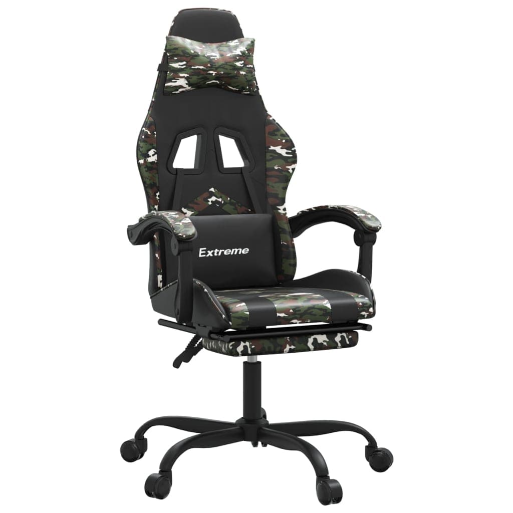 Cadeira Gaming Giratória + Apoio Pés Couro Art. Preto/camuflado