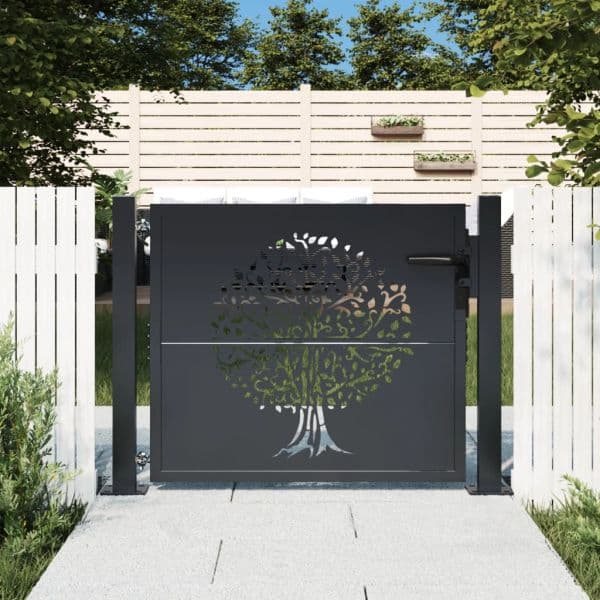 vidaXL Portão de Jardim 105x105 cm Aço Design Árvore Antracite - 1076703628