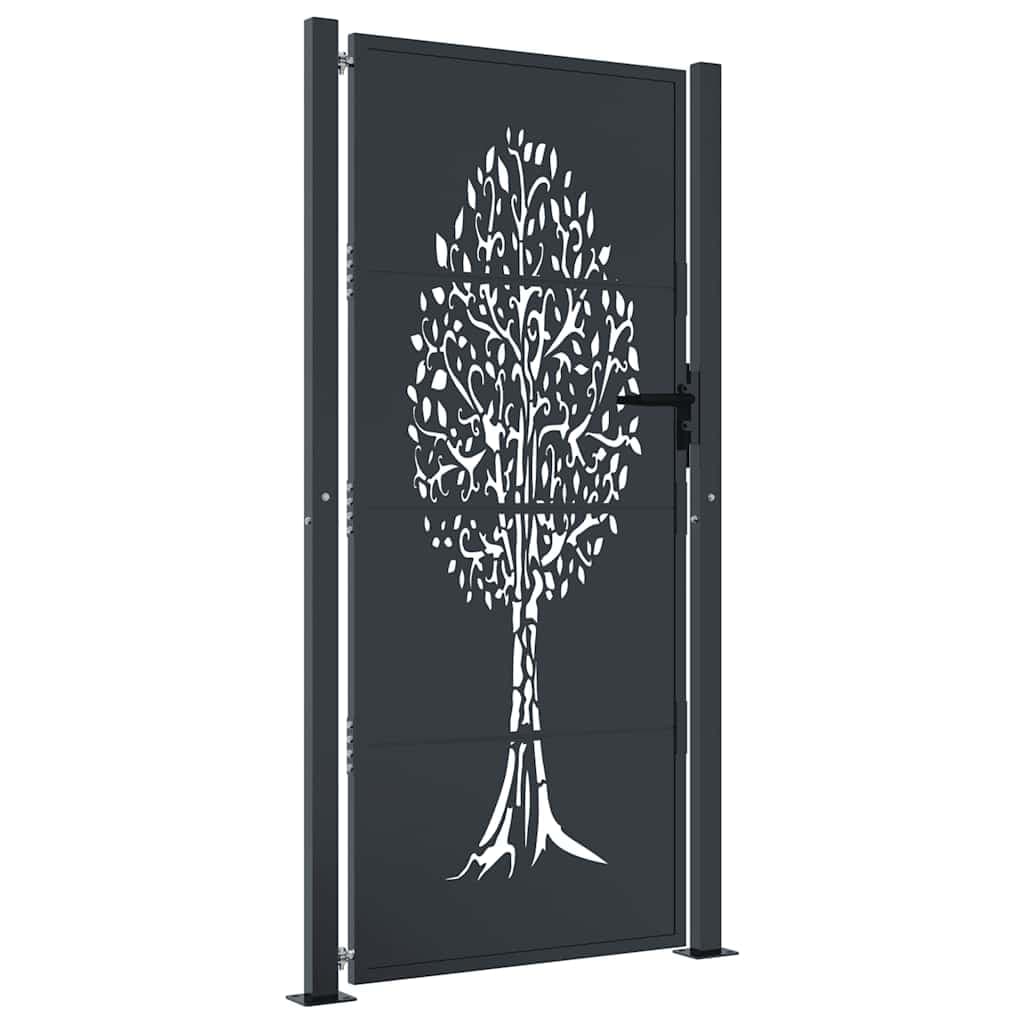 vidaXL Portão de jardim antracite 100x175 cm aço design árvore
