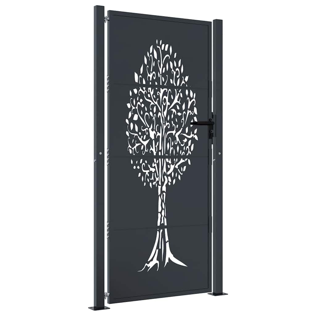 vidaXL Portão de Jardim 105x205 cm Aço Design Árvore Antracite - 1234927015
