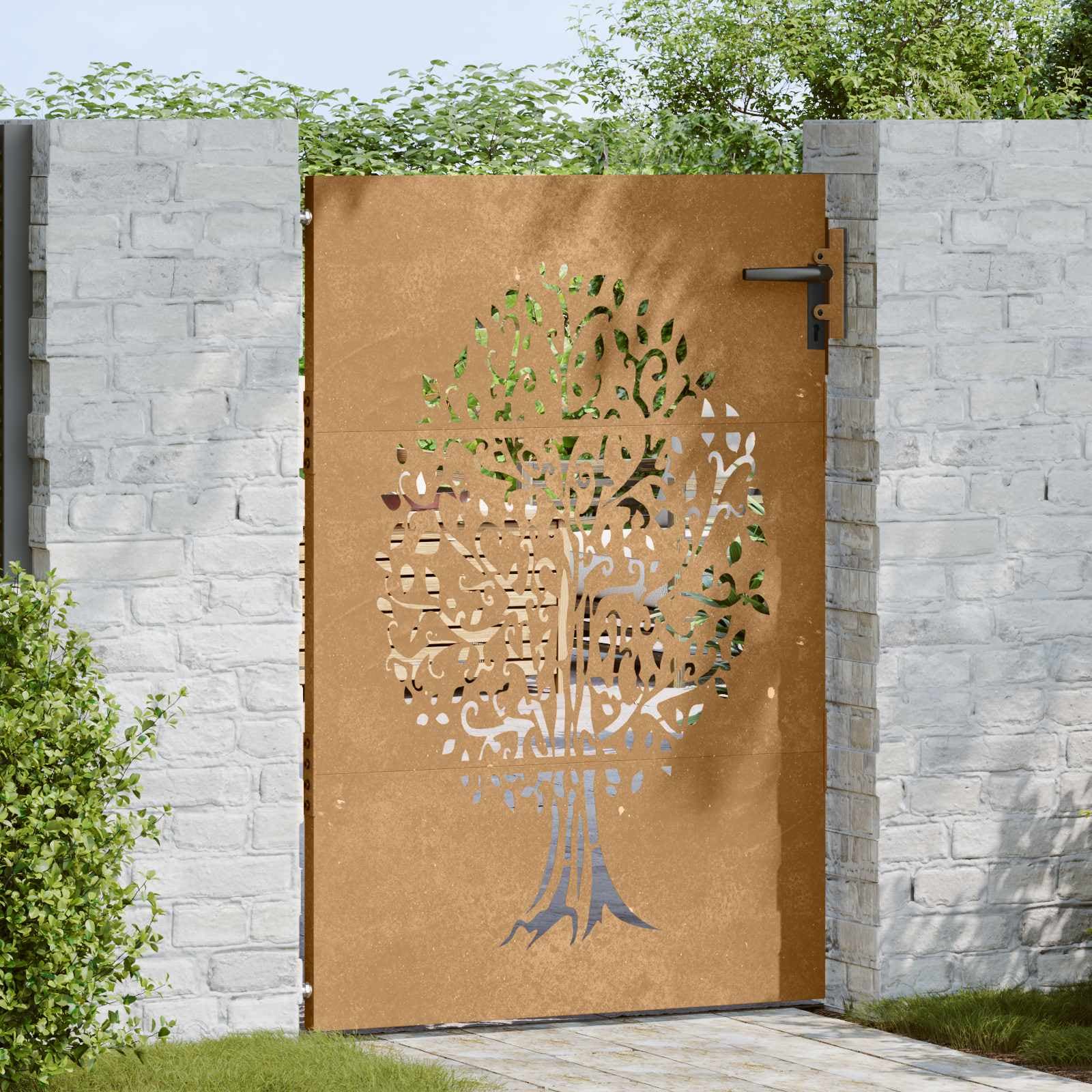 vidaXL Portão de Jardim 85x150 cm Aço Corten Design Árvore - 560631496