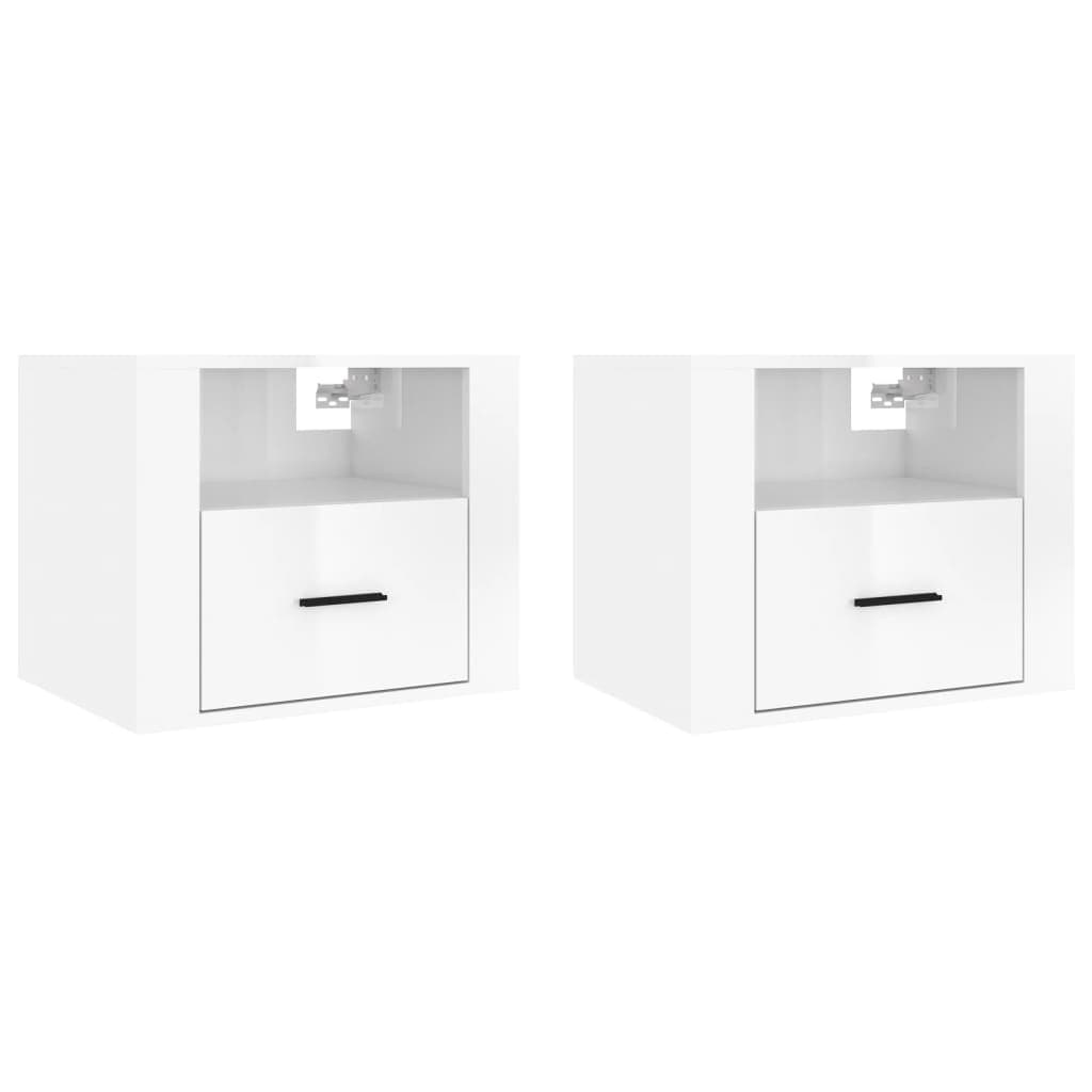 vidaXL Mesas de cabeceira parede 2 pcs 50x36x40 cm branco brilhante
