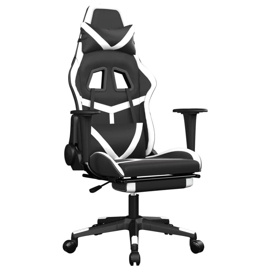 Cadeira Gaming Cadeira de Gaming C/ Apoio Pés Couro Artificial Preto/branco