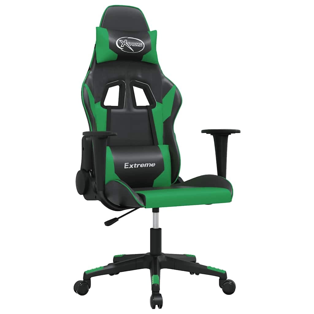 vidaXL Cadeira gaming couro artificial preto e verde