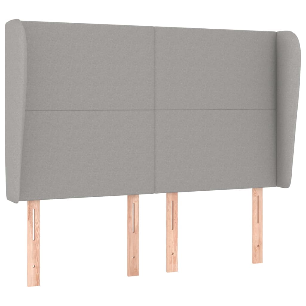 vidaXL Cabeceira de cama c/ abas tecido 147x23x118/128cm cinza-claro