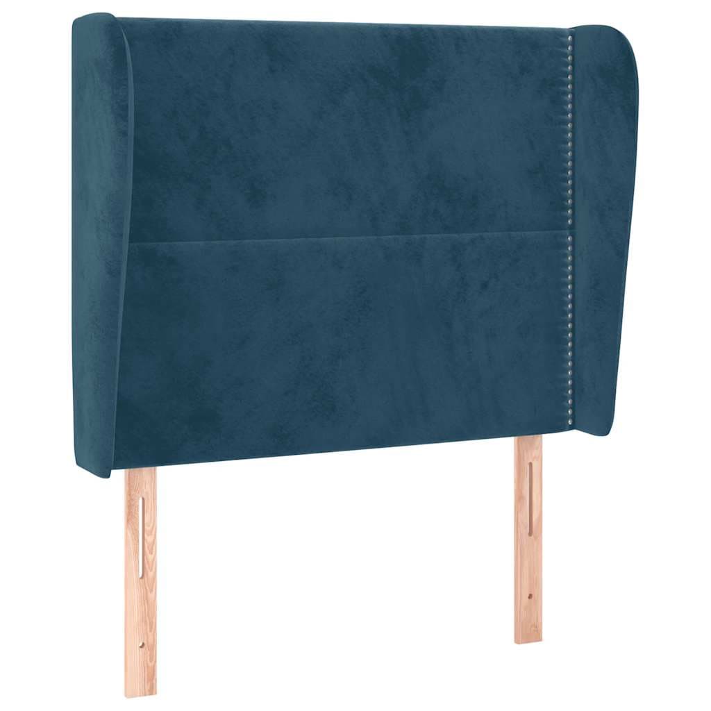 vidaXL Cabeceira cama c/ abas veludo 93x23x118/128 cm azul-escuro