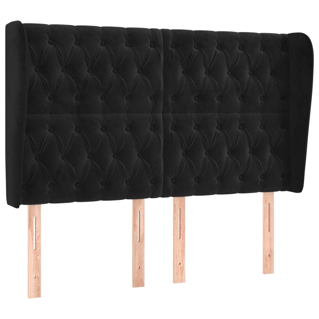 vidaXL Cabeceira de cama c/ abas veludo 147x23x118/128 cm preto