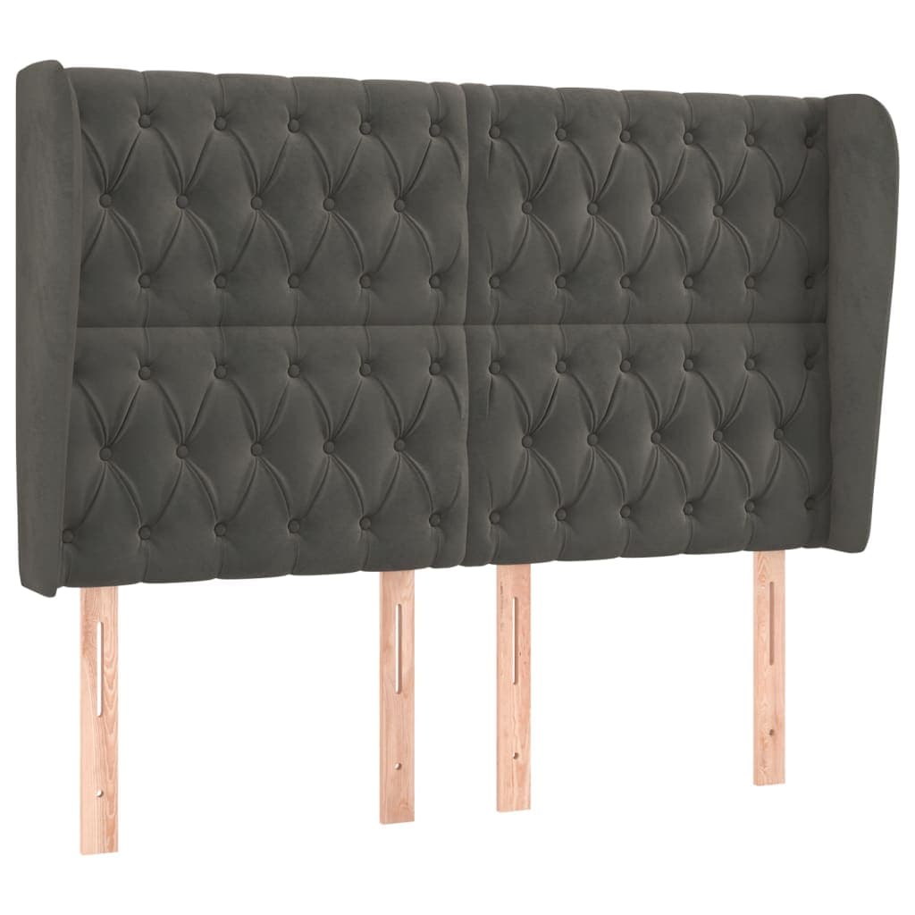 vidaXL Cabeceira cama c/ abas veludo 163x23x118/128 cm cinzento-escuro