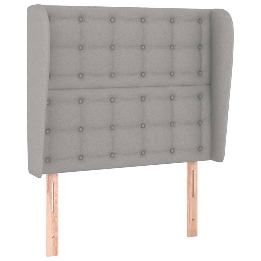 vidaXL Cabeceira de cama c/ abas tecido 93x23x118/128cm cinzento-claro