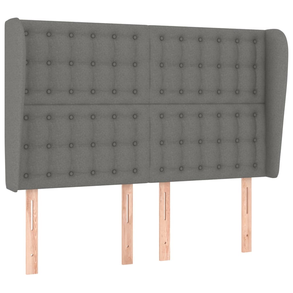 vidaXL Cabeceira cama c/ abas tecido 147x23x118/128 cm cinzento-escuro