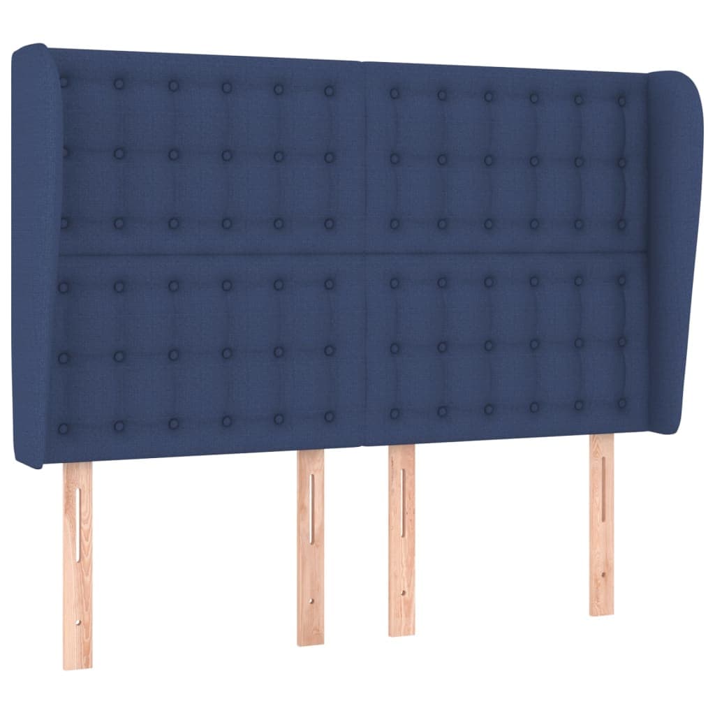 vidaXL Cabeceira de cama c/ abas tecido 147x23x118/128 cm azul