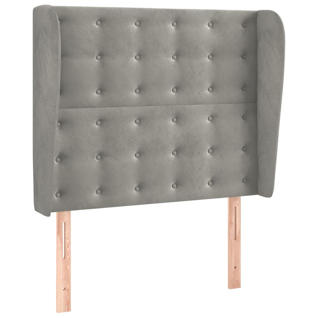vidaXL Cabeceira de cama c/ abas veludo 83x23x118/128cm cinzento-claro