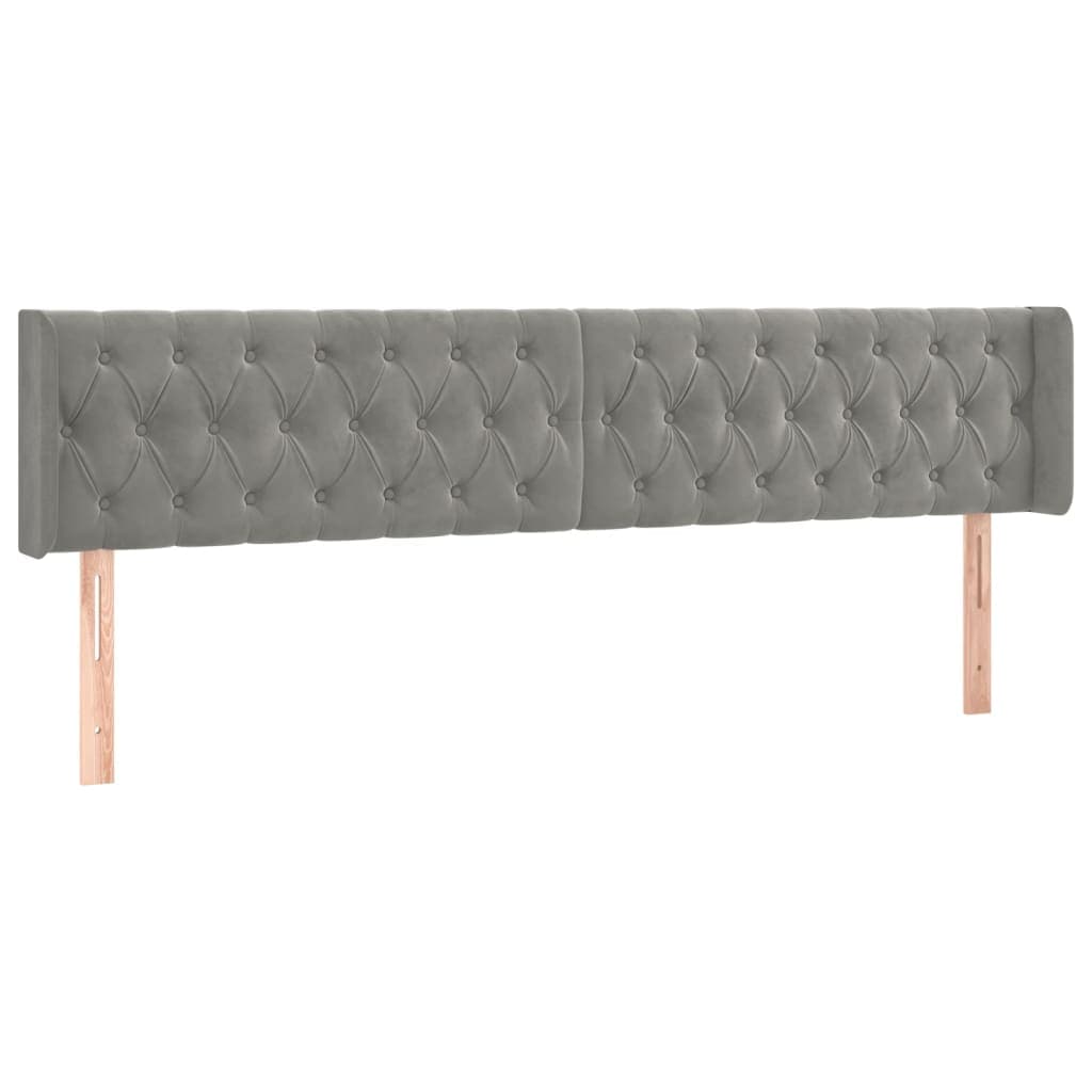 vidaXL Cabeceira de cama c/ abas veludo 183x16x78/88 cm cinzento-claro