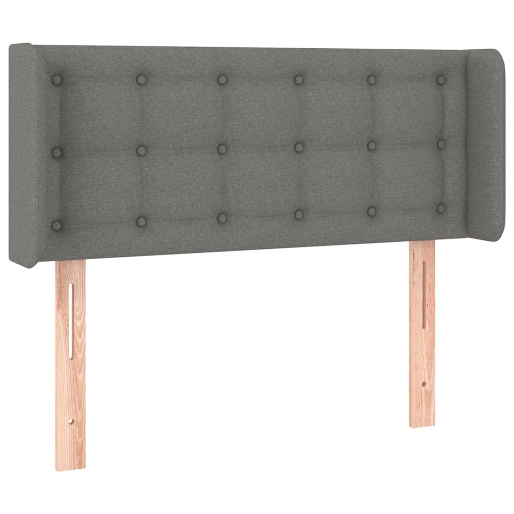vidaXL Cabeceira de cama c/ abas tecido 103x16x78/88cm cinzento-escuro
