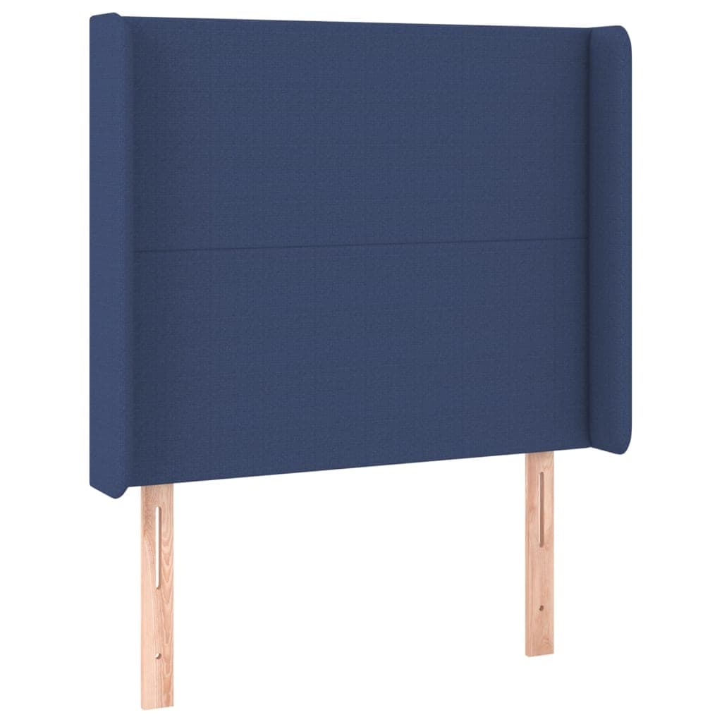 vidaXL Cabeceira de cama c/ abas tecido 93x16x118/128 cm azul