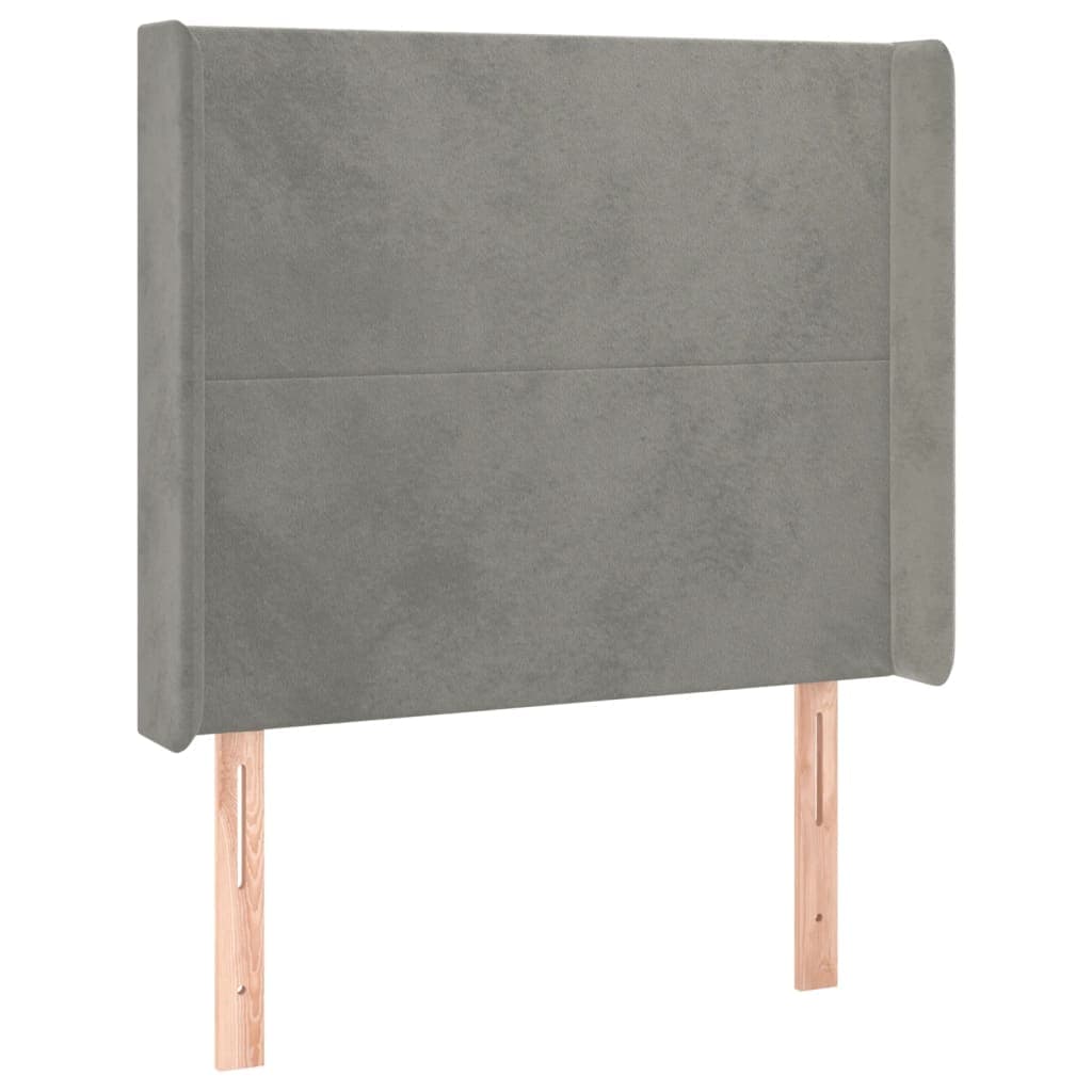 vidaXL Cabeceira de cama c/ abas veludo 93x16x118/128cm cinzento-claro